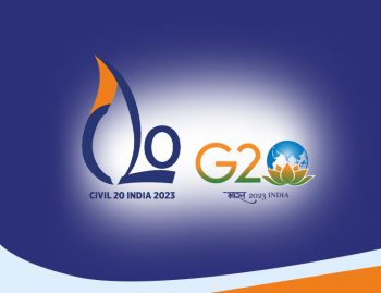 Teaserbild für das Video History Starts with Society mit den Logos G20 India und Civil 20 India 2023